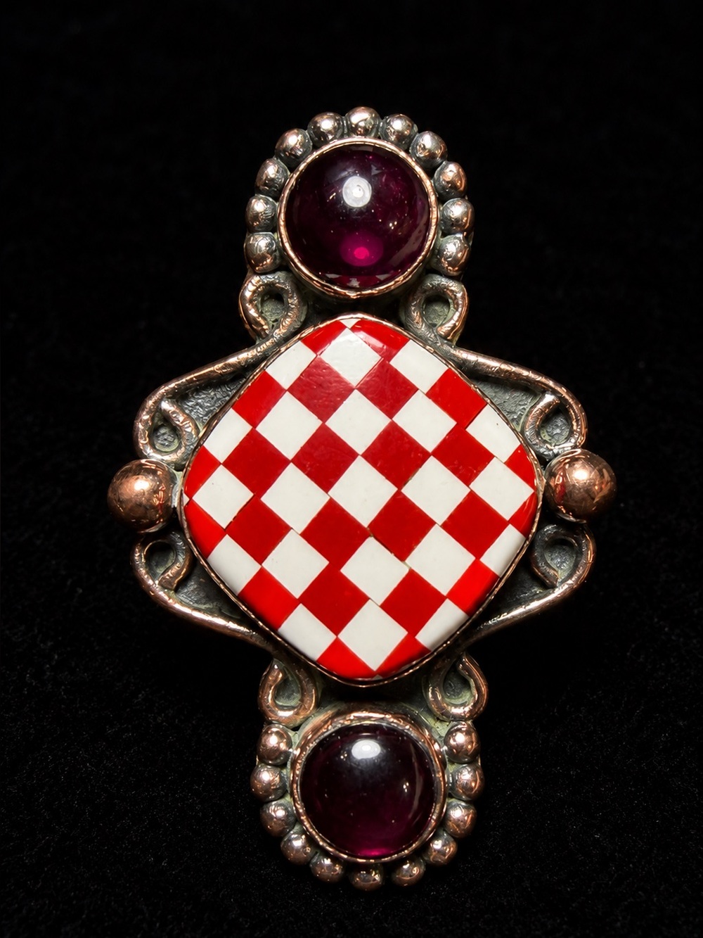 ❤️♟️ Bold Harlequin Style Copper Garnet Ring ❤️♟️